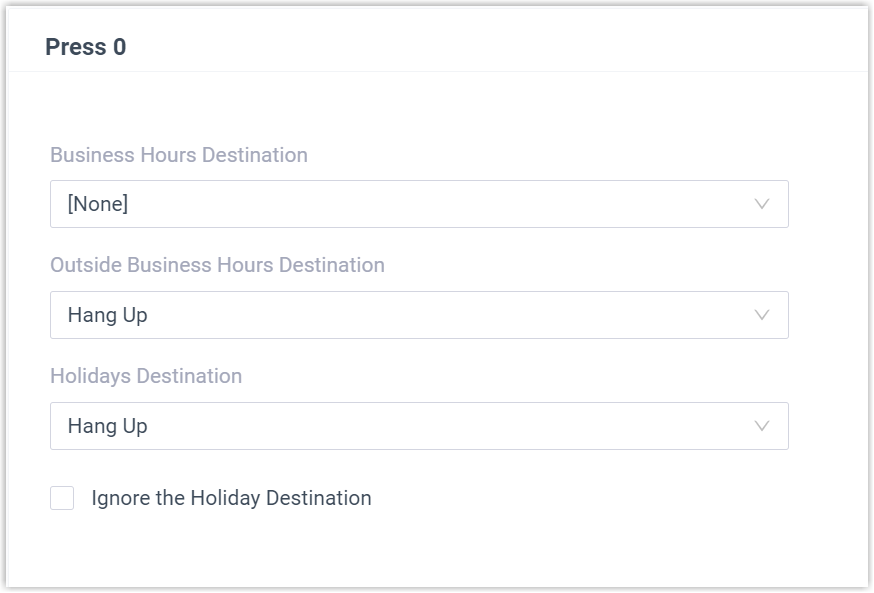 Business-hours, outside-hours, and holiday destinations for a key press