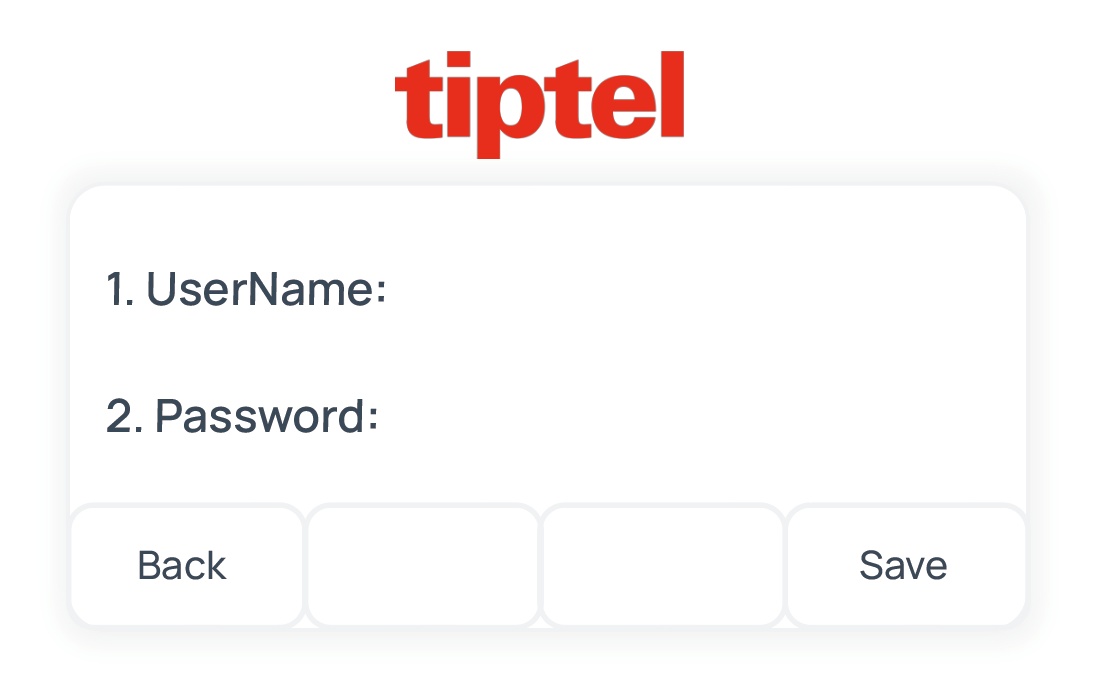 Authentication screen on the phone prompting for a user name and password