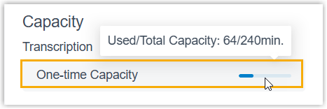 Transcription capacity shown as a usage summary on the Dashboard