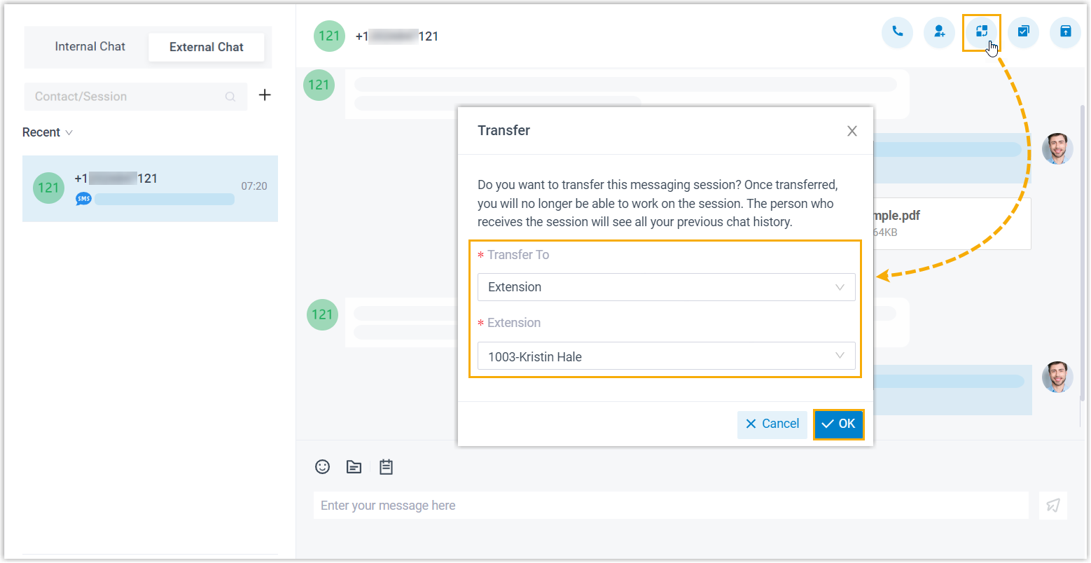 Choosing where to transfer an active messaging session