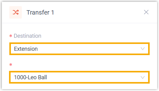 Destination drop-down list open in the Transfer settings