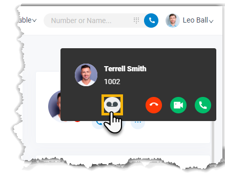 Incoming-call pop-up with the option to send the caller to voicemail