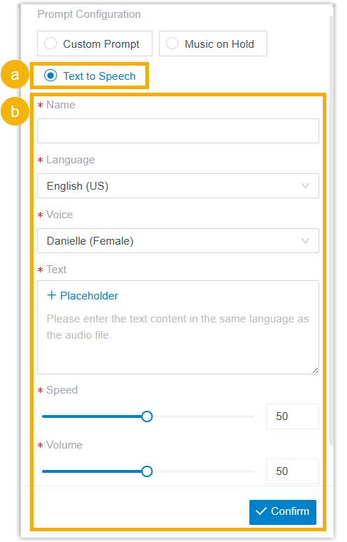 Text-to-Speech fields on the Menu component
