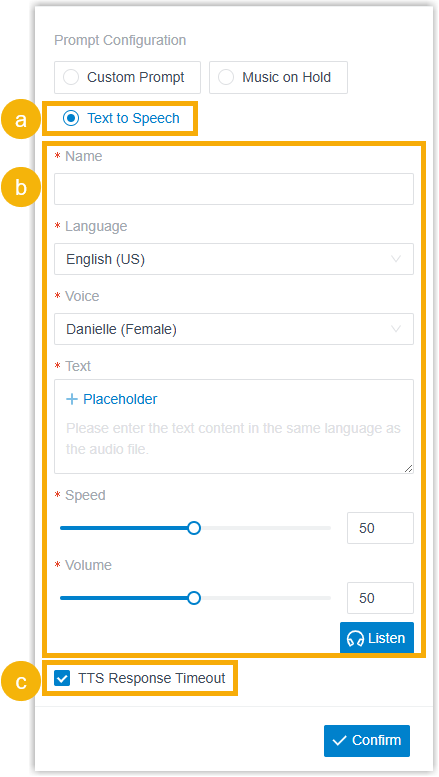 Entering text and choosing a voice for the input prompt
