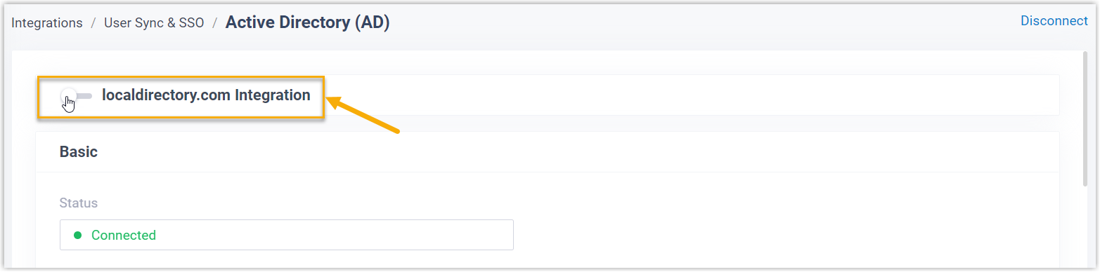 Integration page with the master switch toggled off