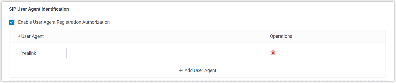 The security tab with user agent registration authorization enabled