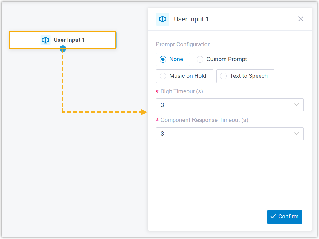 Opening the User Input component to begin configuration