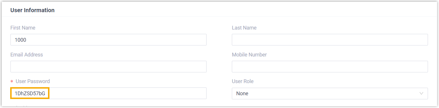 User information form with a strong password entered for the extension