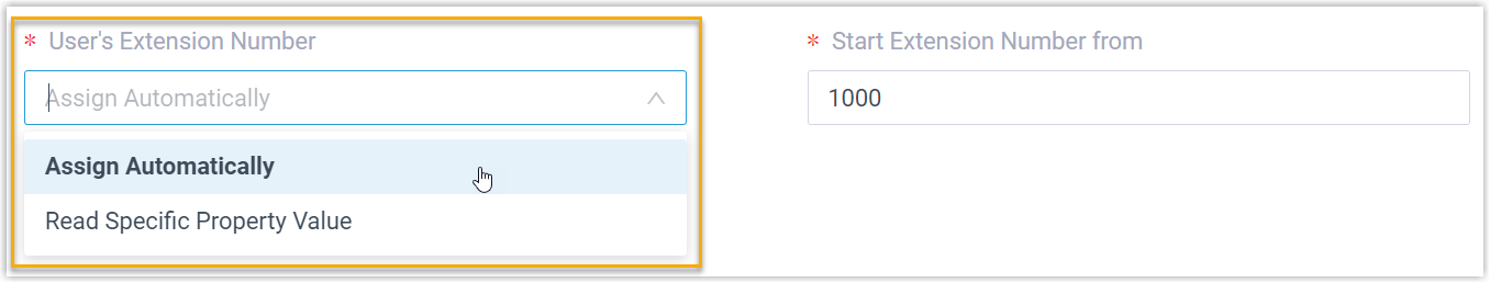 User's Extension Number assignment options