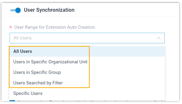 User Range for Extension Auto Creation drop-down list