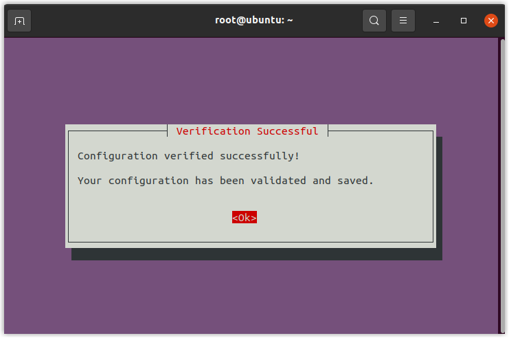 Prompt confirming the connection was verified successfully