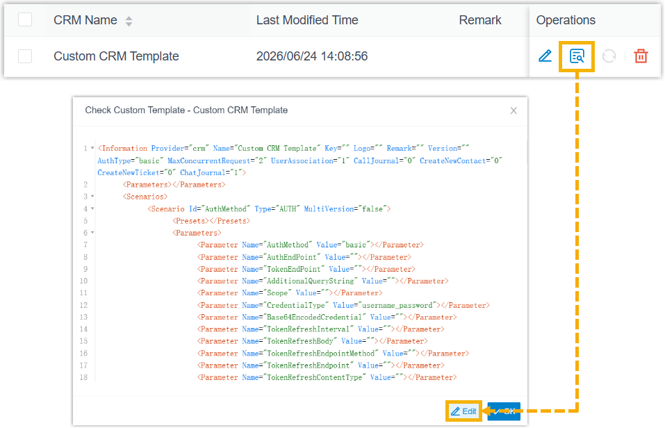 Editing a custom template's XML in the view window