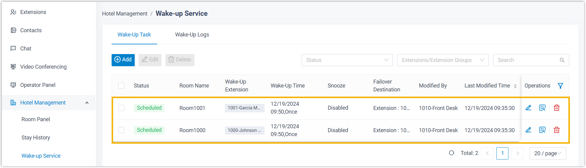 Saved wake-up task shown in the task list