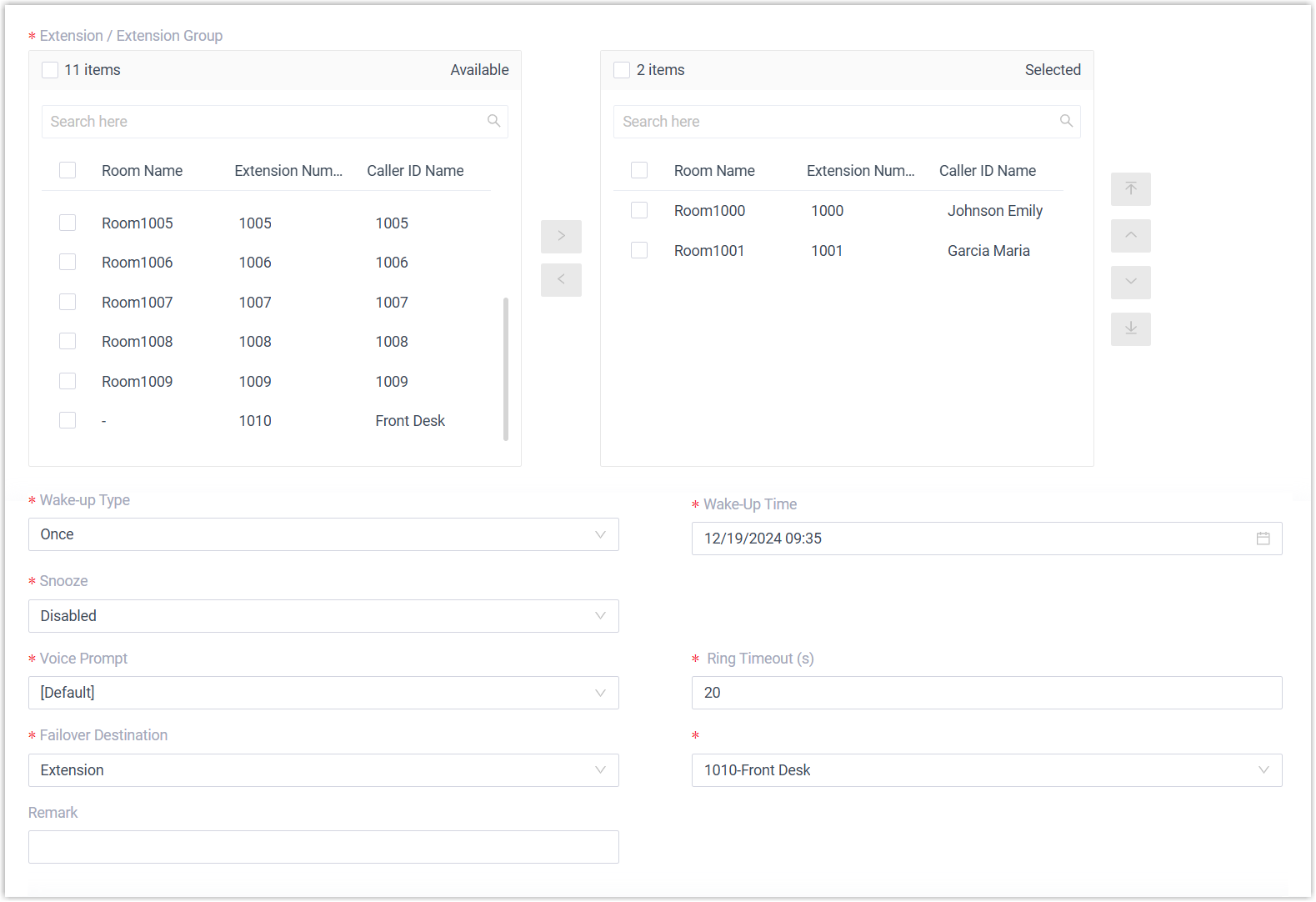 Wake-up task form with scheduling fields