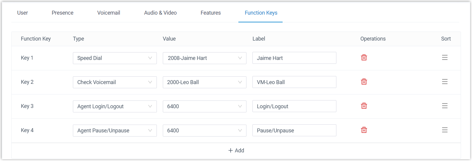 Adding a function key on the Function Keys preferences page