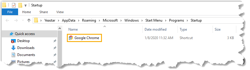 Cloud Voice, a browser shortcut placed inside the Windows Startup folder