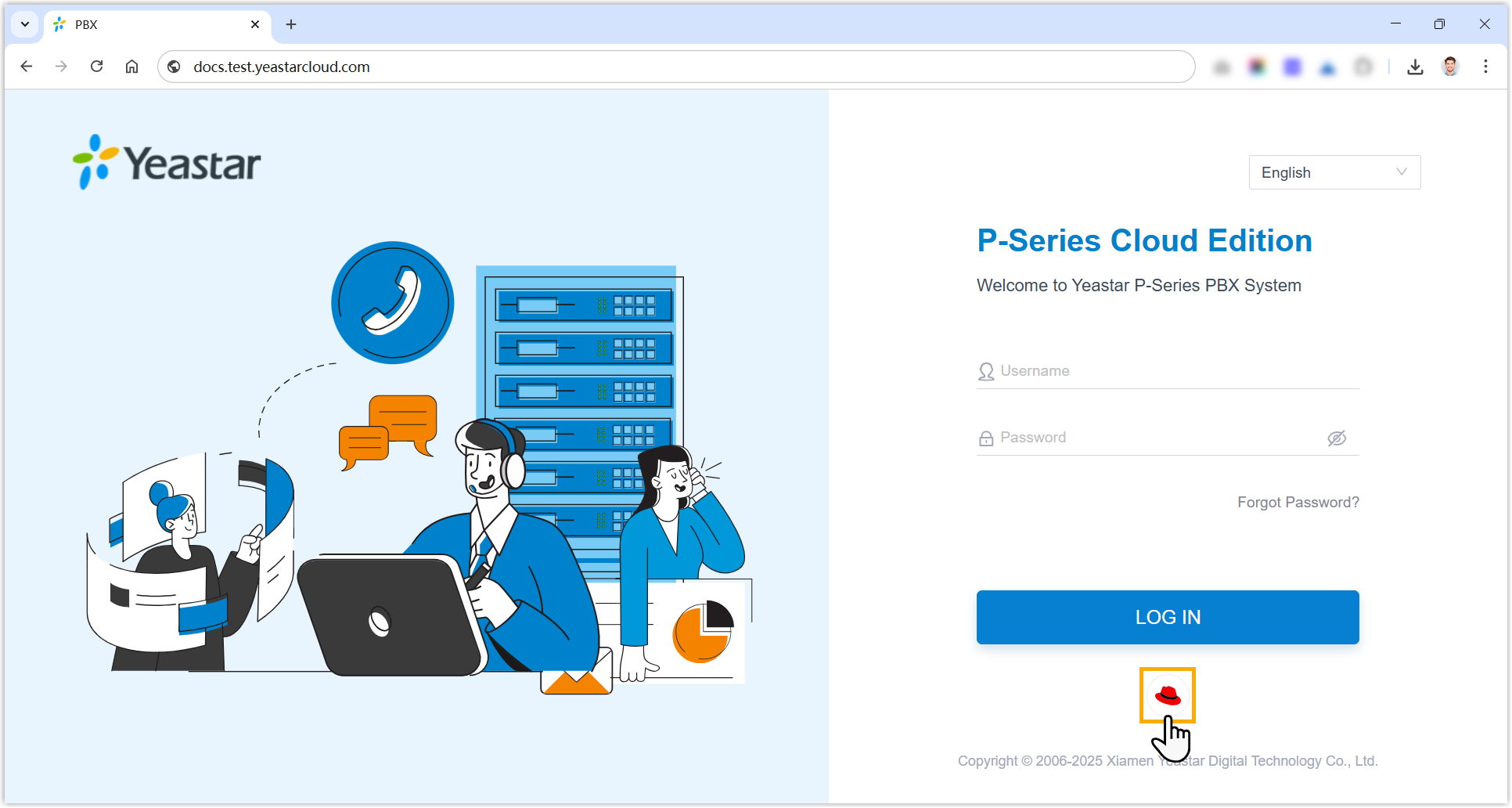 Cloud Voice, web client Red Hat sign-in prompt