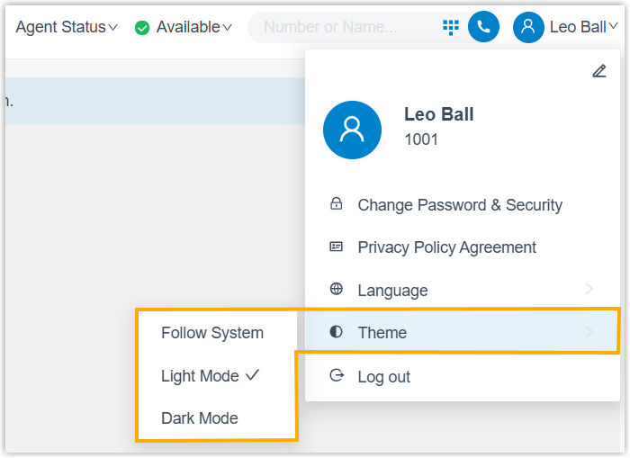 Theme selection in the web app