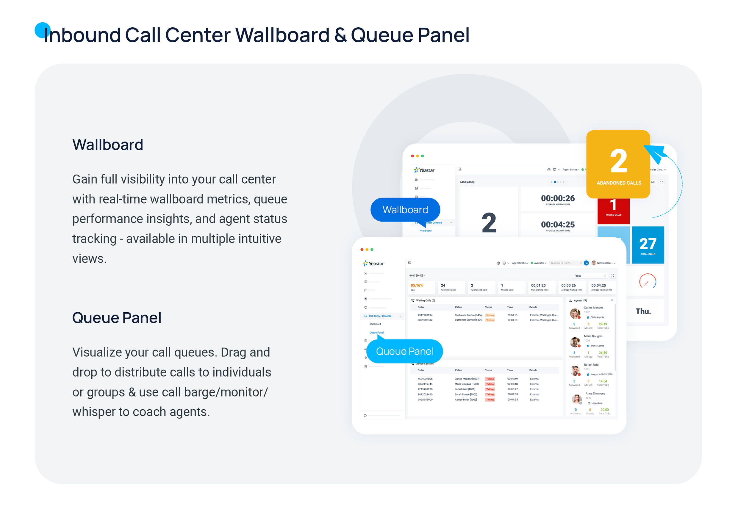 Cloud Voice, the call center console with queue and monitoring tools