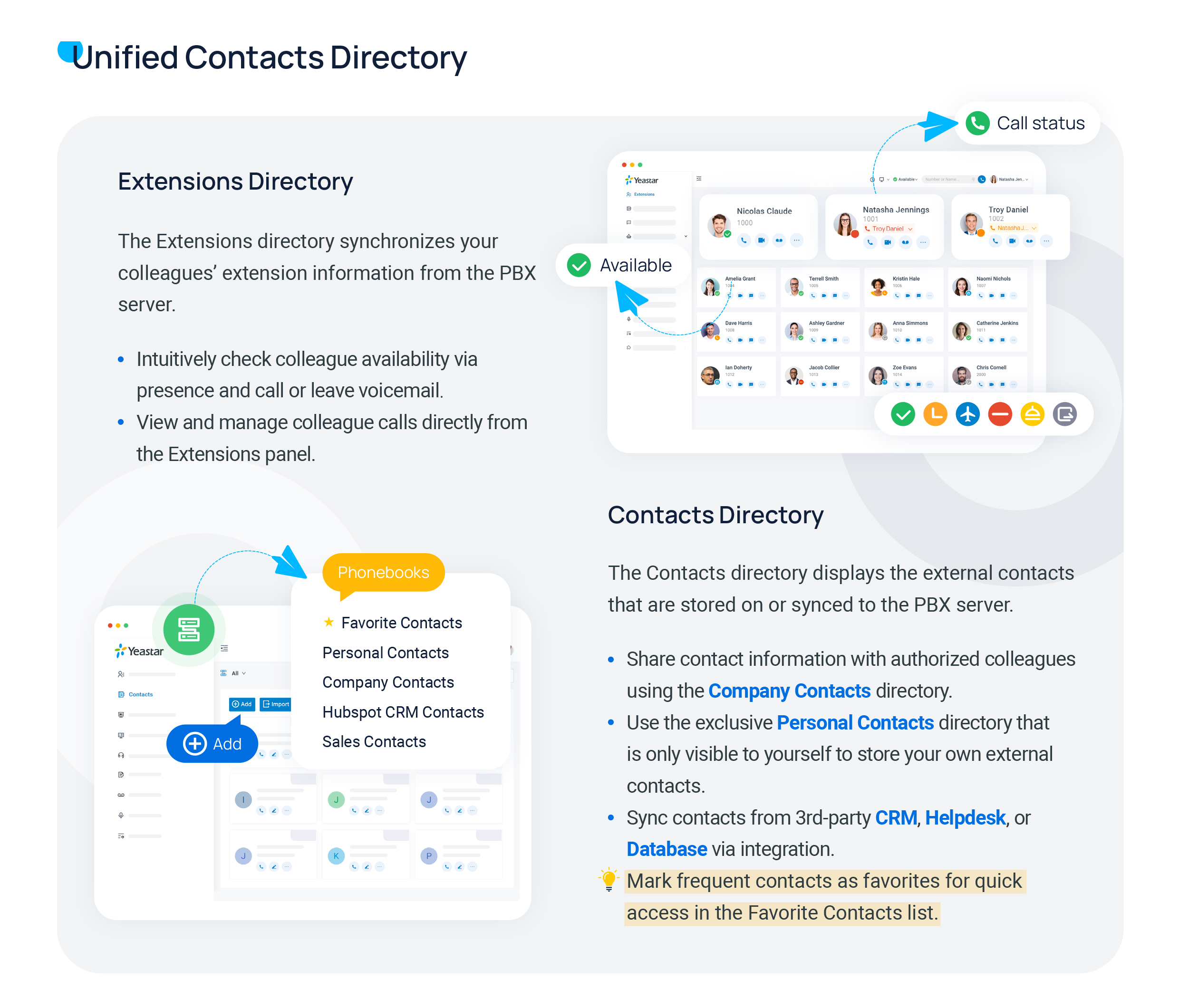Browsing extensions and contacts in the web client directory