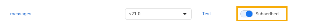 Webhook fields list with the messages field subscribed