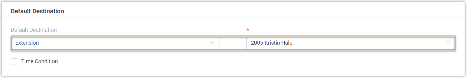 Default destination drop-down for WebRTC inbound calls