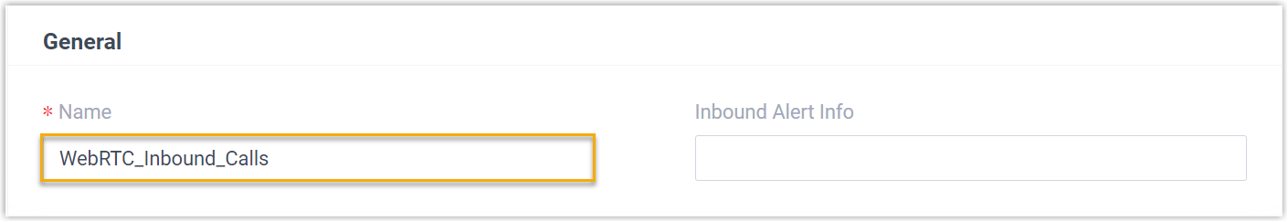 Inbound route general settings with a name field