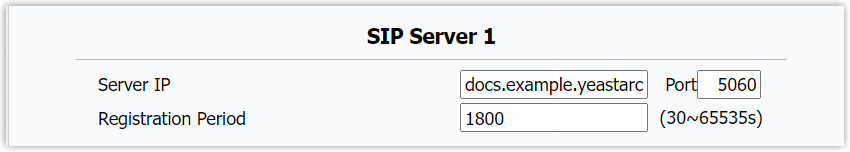 Cloud Voice, Wildix SIP server settings with the PBX domain name and registration port
