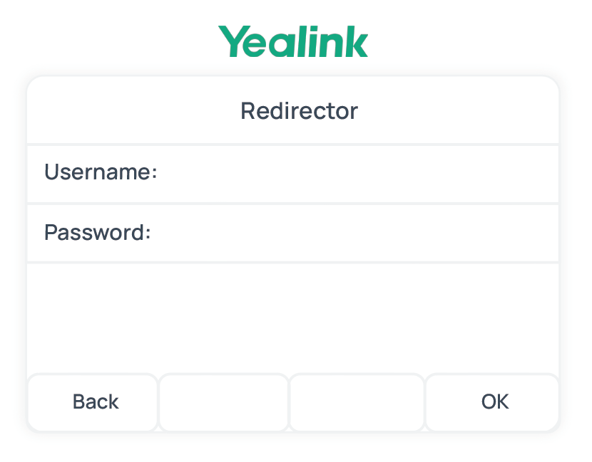 Authentication prompt on the phone requesting a user name and password