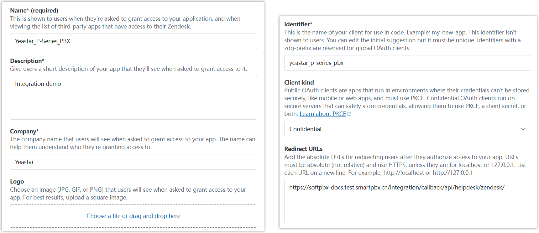 Cloud Voice, new OAuth client configuration form