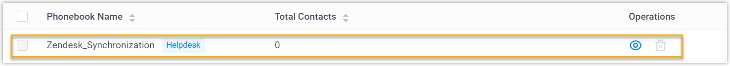 The Zendesk-linked phonebook populated with synchronized contacts