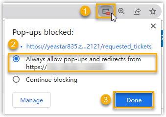 Cloud Voice, browser prompt to allow a blocked popup window