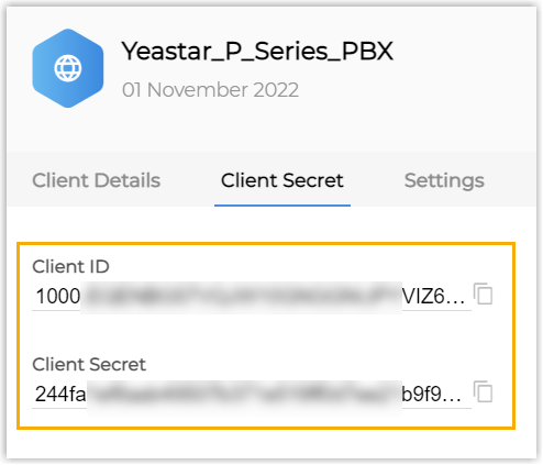 Cloud Voice, generated Client ID and Client Secret in Zoho