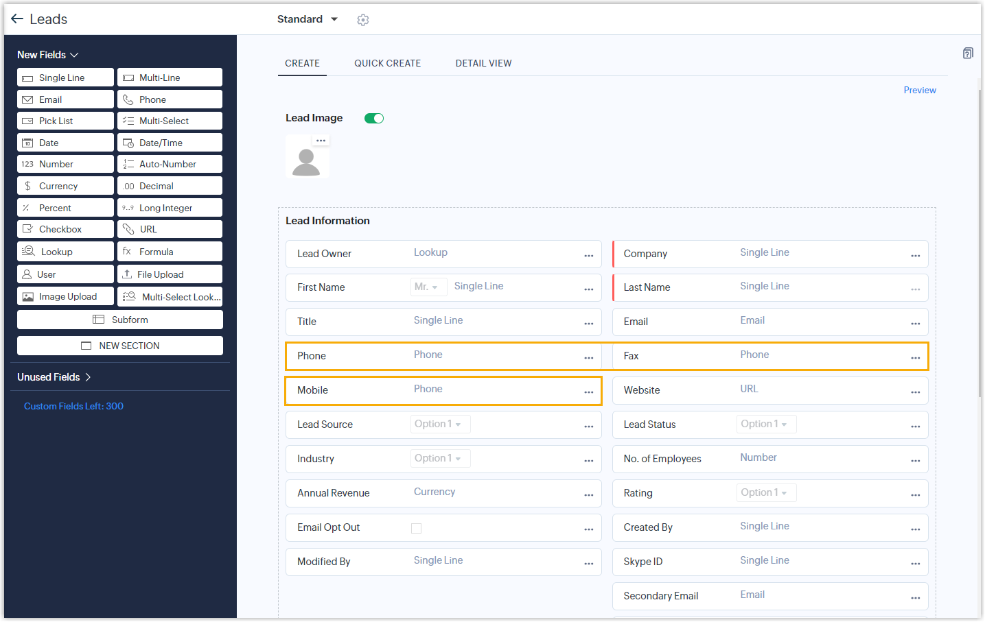 Module information layout showing the configured fields