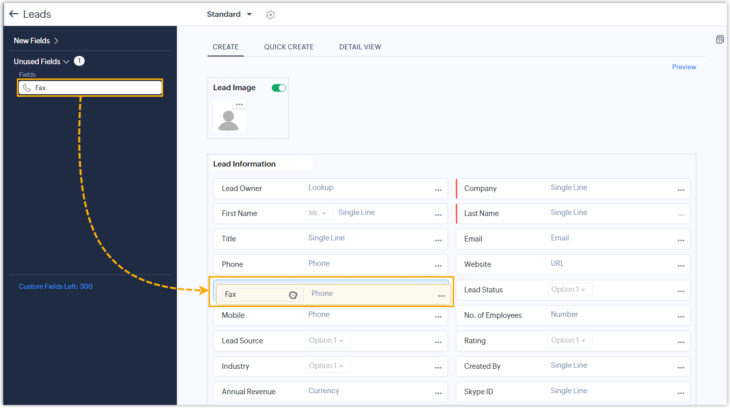 Restoring a field by dragging it from Unused Fields into the module layout
