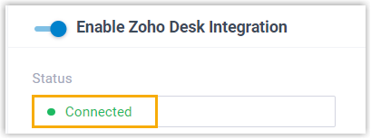 Zoho Desk integration showing a Connected status