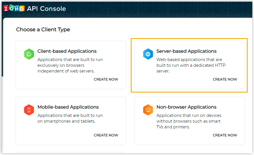 Choosing Server-based Applications as the client type